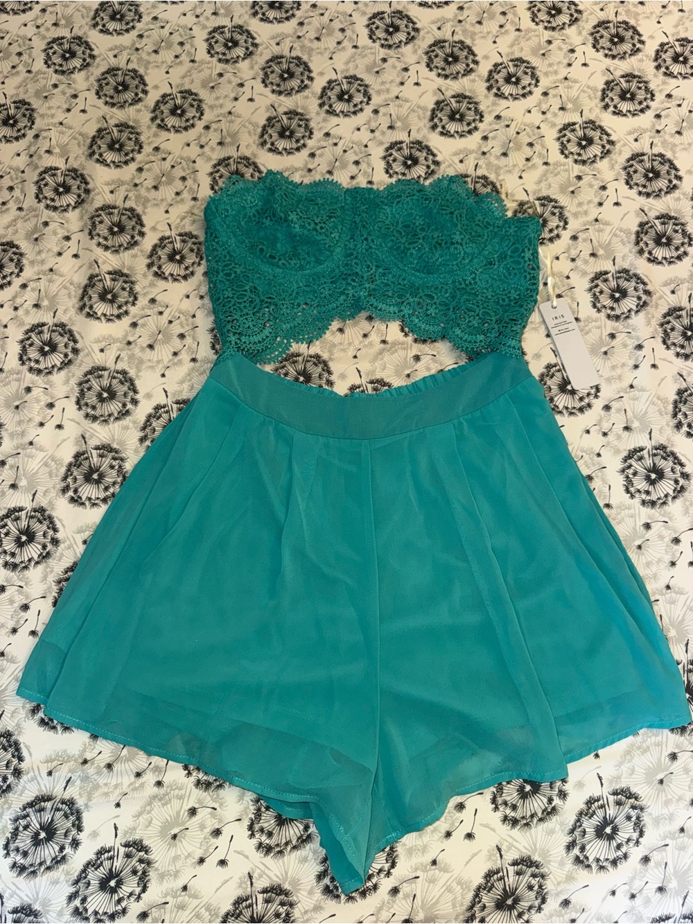 Teal lace romper